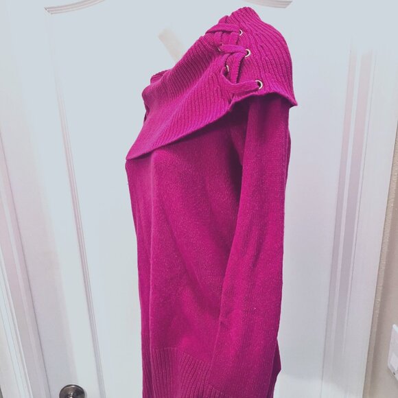 Cache Women's Fuchsia/Gold Shrug Off Shoulder Rabbit Hair Mix Sweater-Size Med - Picture 7 of 14